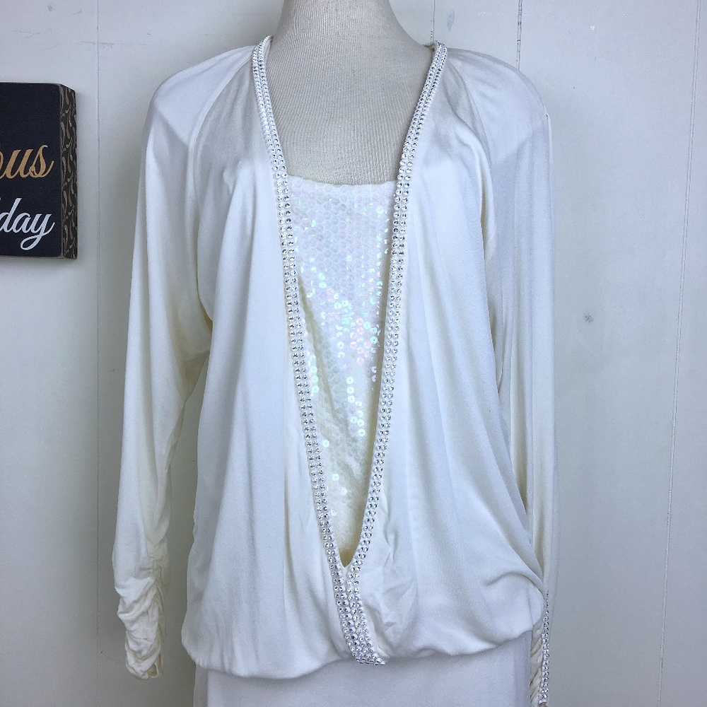 Vintage Rhinestone & Sequin White Dress - Picture 2 of 8